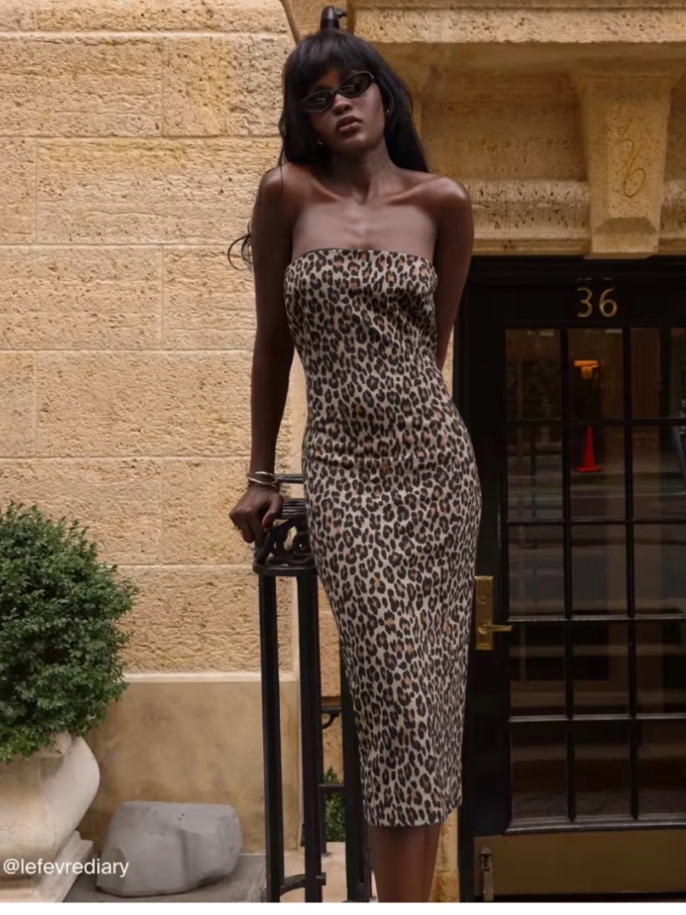 Strapless Leopard Ponte Midi Dress